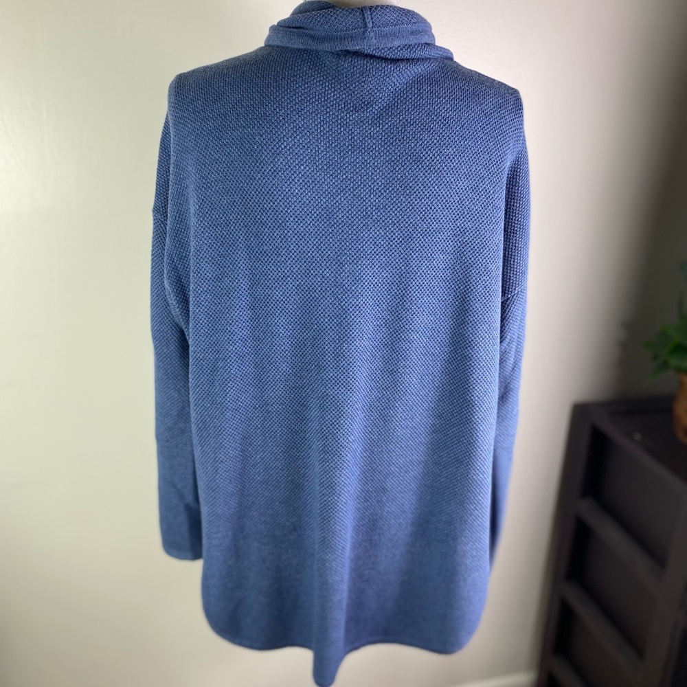 PURE JILL women Sz M petite funnel Neck waffle knit soft comfort blue Sweater - Picture 4 of 9